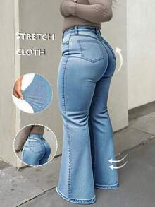 Quần jeans ống loe cỡ lớn, thanh lịch, thời trang, trang trọng, năng động, dành cho nữ mùa thu, quần jeans cỡ lớn, quần jeans nữ ngoại cỡ, quần jeans dáng đầy đặn, quần jeans nữ, quần jeans đen, quần jeans rộng, quần dài, quần cargo, quần denim cỡ lớn, phù hợp cho Halloween, năm mới, phong cách đồng quê, Giáng sinh, mùa xuân thường ngày. - Màu xanh nhạt - Xem 2