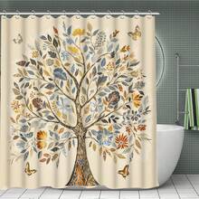 1/4pcs Yeoiat Artistic Tree Pattern Shower Curtain, Natural Scenery Shower Curtain, Luxury Bathroom Shower Curtain Set, Includes 12 Hooks - Multicolor - View 2