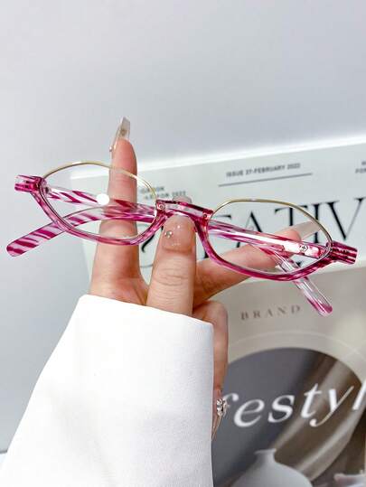 新款时尚半框金属猫眼百搭无度数眼镜，复古艺术风格，适合聚会、派对、节日等场合，高品质装饰，无度数镜片，日常休闲男女通用