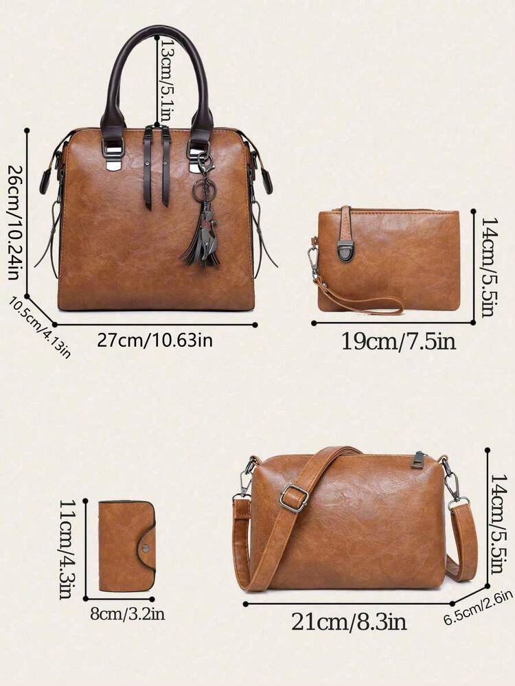 4pcs Women's Large Capacity Handbag Set Including Tote Bag, Shoulder Bag, Crossbody Bag And Wallet, Suitable As Backpack, Portable, Classic Casual/Business Casual Style For Teenagers, Women, College Students, Office Workers, Students, Suitable For Various Occasions