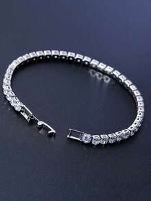 VJS 1pc Unisex Hip-Hop Rhinestone Bracelet, Shiny Micro-InlaidZirconian Bracelet - Silver - View 2