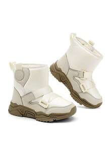 1 Pair Kids Winter High-Top Snow Boots, Warm Snow Boots With Water-Resistant Upper, Anti-Slip And Durable Sole, Soft And Comfortable, Suitable For Winter Outdoor Snow Activities, Fashionable White Color For Boys And Girls - White - View 8