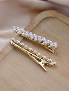 一对仿珍珠发夹，可用于刘海、侧发或后发，爪形发夹，学习用品，珍珠发饰