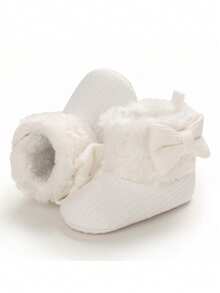 Klasyczne, ciepłe śniegowce z uroczą kokardką, odpowiednie dla noworodków i małych dzieci, jesień/zima - Biały - Zobacz 4