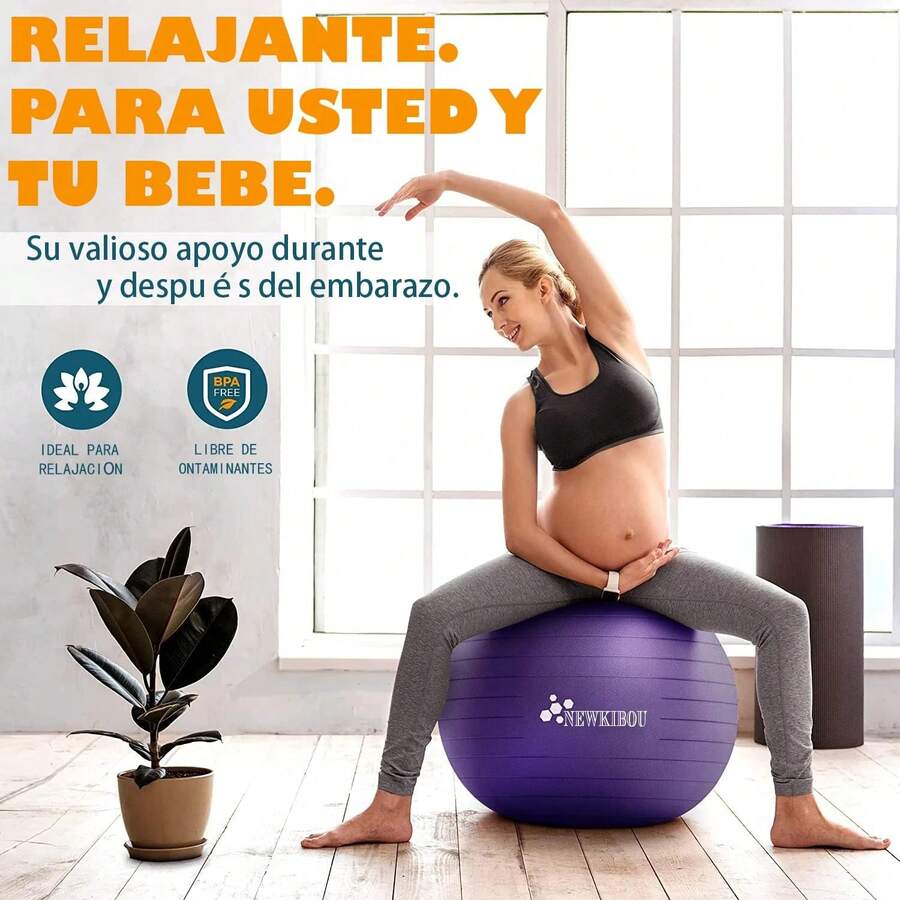 NEWKIBOU Pelota de Pilates (Fitball Anti-Burst) 25cm, 55cm, 65cm, 75cm - Pelota de Ejercicio para Yoga, Embarazo, Abdominales y Ejercicios Básicos - Incluye Bomba de Aire - azul - Ver 1