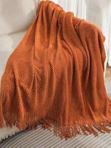 1 Diamond Grid Textured Knit Throw Blanket, Soft And Comfortable, Suitable For All Seasons, Suitable For Sofa, End Of Bed, Travel, Home Decor - Mixed Color Geometric Pattern, Acrylic Fabric - Caramel hạt ngô - Xem 3