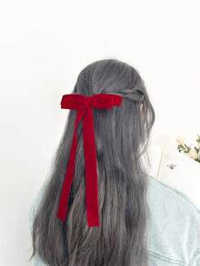 1 件女士红色天鹅绒简约时尚蝴蝶结发夹，适合情人节日常佩戴 - 紅色 - 查看 8