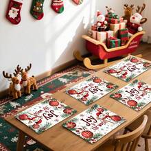 1 Stück/4 Stücke/6 Stücke/100 Stücke Freude auf der Welt Schneemann Muster Tischset, maschinenwaschbar rechteckiges Polyester Tischset, Tischschutz, wärmeisolierendes Tischset, Restaurant Tischdekoration, Party Zubehör, Weihnachtsdekoration, Geschenkidee