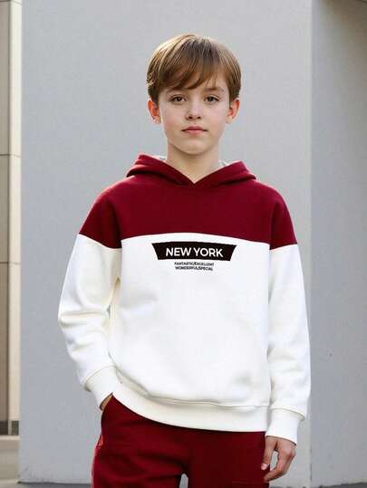 Tween Boys Spring/Autumn 2-Piece Set, Letter Print Hooded Sweatshirt & Casual Pants With Large Pockets, Comfortable Outdoor Street Style Outfit