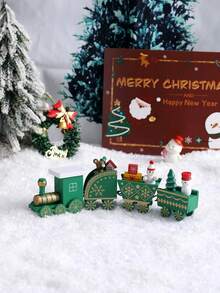 1 件木制平顶 4 节微型圣诞火车装饰、节日派对和桌面装饰（礼品盒包装）、圣诞节