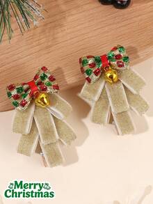 2 Peças Presilhas de Cabelo em Formato de Árvore de Natal para Meninas, Laço Cintilante com Sino, Presente de Natal Alegre, Presilhas Fofas e Doces, Grampos de Cabelo de Veludo Verde, Acessórios de Cabelo para Adolescentes - Castanho - Visão 8