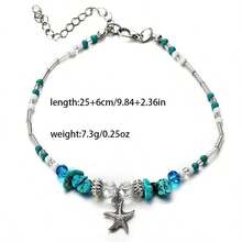1pc Vintage Minimalist Women Anklet With Geometric Turquoise Starfish Charm, Versatile Beach/Daily Accessory - Turquoise Starfish Anklet - View 4