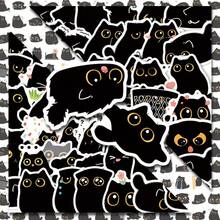 40/50/63pcs Small Black Cat Doodle Stickers, PVC Material, Durable, Suitable For Laptop, Phone, Water Bottle, Etc. High Adhesive Design Ensures Stickers Stay Firmly In Place.