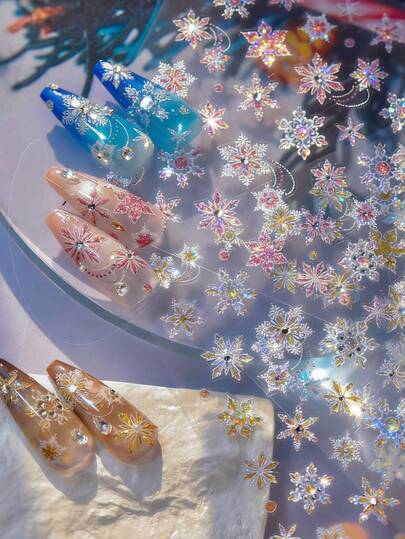 1 قطعة ملصقات أظافر بتصميم الثلج الماسي المتلألئ، أداة إبداعية DIY لصنع الأظافر للمبتدئين وهواة صالونات الأظافر. إكسسوار أظافر للنساء المهتمات بالجمال لإبراز جاذبية أظافرهن. ملصقات زخرفة أظافر قابلة لإعادة الاستخدام