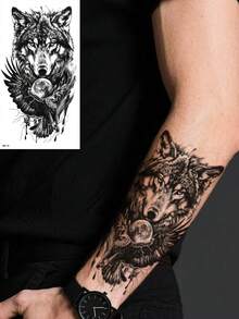 8 قطع وشم مؤقت واقعي لأسد وفهد وذئب، مناسب للبالغين، يمكن تغطية الندوب، مناسب للحفلات والسفر، يبدو أصيلًا وطويل الأمد - الأسود - مشاهدة 4