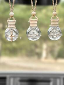 Car Mounted Cross Perfume Bottle Pendant Essential Oil Empty Bottle Car Mounted Rope Pendant 10ml Glass Bottle Fragrance Volatilization - Multicolor - View 5