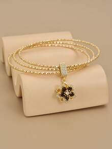 1pc Luxurious Fully Rhinestoned Cubic Zirconia Rotating 5-Petal Stainless Steel Bracelet For Women, Women's Accessory, Gift For Her, Gold Bracelet, For Lover, Party (Bracelet Accessories Detachable And Replaceable) - Yellow Gold - View 4
