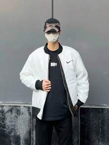 Nike Sportswear Swoosh Therma FIT Reversible Loose Woven Flight Jacket, Unisex DD6056-010 - Black - View 9