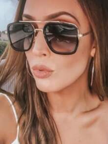 男士户外开车时尚大框眼镜，影视明星同款，个性女士酷炫大气金属框大框时尚眼镜为夏日造型注入张力 - 彩色 - 查看 8