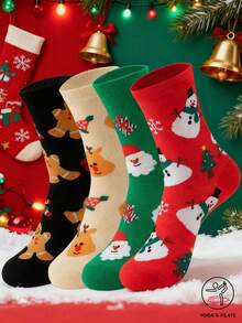 4 Pairs Crew Socks, Holiday Sports Socks, Unisex Christmas Cartoon Crew Socks For Autumn/Winter