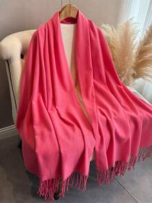 1pc Women's Black Thickened Plush Wool Double-Sided Imitated Cashmere Scarf, Elegant And Fashionable, Couple Shawl Scarf, Versatile And Warm, Suitable For Daily Use In Autumn And Winter