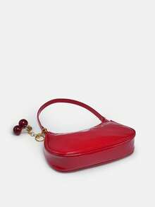 1件亮面漆皮红色圣诞装饰品，趣味挂饰，樱桃吊坠，女士简约单肩包，拉链封口，复古风格，腋下包，适合多种场合 - 紅色 - 查看 4