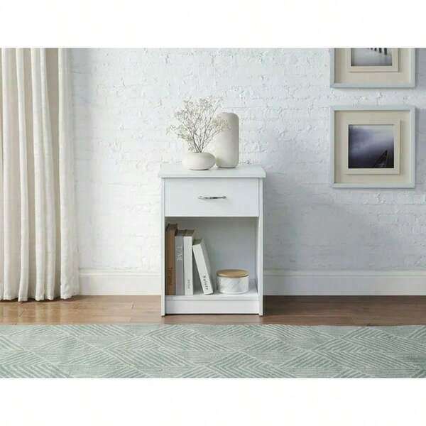 Single Drawer Nightstand In Dark Oak, Bedside Table With Open Shelf