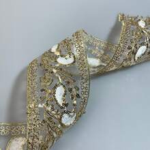 1/5 Yard, 8cm breite goldene metallische Pailletten Blumen Spitze, geeignet zum Nähen, kann für DIY Näharbeiten, Tischdecken Dekoration, Abendkleider und Heimdekoration verwendet werden, auch geeignet für Weihnachts- und Partydekorationen, DIY Haarclips. Vintage schwarze bestickte Pailletten Spitzenborte mit retro goldenem Blumenmuster - handgemachtes DIY Modeaccessoire, kann für Hüte, Kleider, Taschen und Vorhänge verwendet werden. - Verschiedenfarbig - Übersicht 15
