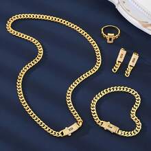 Elegant Gold Jewelry Set For Women – 4 Piece Knot Chain Necklace, Bracelet, Earrings & Ring, Luxury Gift Box Included, Perfect For Birthday, Anniversary, Valentine's Day - Vàng - Xem 8