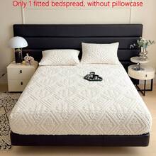 1pc Taffeta Fitted Sheet,Bed Sheet,Bedding,Fitted Sheets,Milk Shake White Color Mattress Cover,Soft-Comfortable Warm Mattress Protector,Skin-Friendly Bed Sheets,Thickened Autumn And Winter Bed Cover Bedding,Modern Fabric Fitted Bottom Sheet For Bedroom,For Queen King Twin Full Size Without Pillowcase,Bedding Gifts