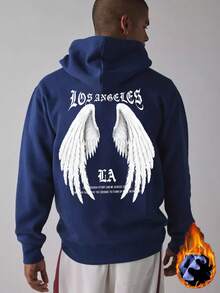 Sudadera con capucha holgada y casual con gráfico de alas en fuente gótica para hombre, otoño/invierno