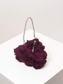 迷你手提包、伴娘包、碎花包、派对包、不对称设计包、派对配饰、优雅女士包、婚礼用品、女士礼物、圣诞包（图案随机） - 酒紅色 - 查看 6