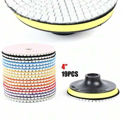 LYNICESHOP 19-Piece Set Of 4-Inch Polishing Pads19Pcs Diamond Wet Polishing Pads 4" Granite Stone Concrete Grinding Tool