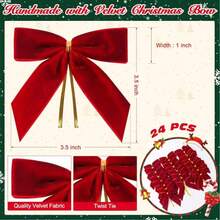 48件装植绒装饰蝴蝶结挂饰，节日装饰，婚礼，情人节氛围装饰配件，丝带拱门花环蝴蝶结吊坠礼品 - 紅色 - 查看 3