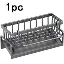 1pc Dish Cloth & Sponge Holder, Multifunctional Storage Rack With Drip Tray, Black Kitchen Sink Caddy Organizer, Rust-Resistant Drainage Stand, For Sponges, Brushes, Soap Dispenser, Home Organizers And Storage - Multicolor - View 8