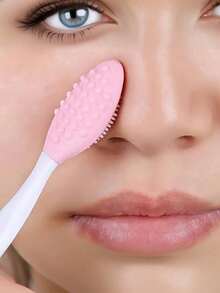 Silicone Facial Cleansing Brush - Gentle Nose & Lip Exfoliating Tool, Soft Dual-Sided Exfoliating Face Scrubber, Formaldehyde-Free, Unscented, For Blackhead And Nose Hair Removal, Gentle Cleansing, ABS Plastic Handles For All Skin Types