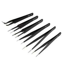6 Pcs Stainless Steel ESD Precision Tweezers, Multipurpose Fine Tip Bent Tweezers Anti-Static Tweezers For Phone Repair, Eyelash Extension, Nail Art, DIY Small Items Picking, Tools For Men