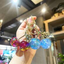 1 Piece Cherry Wallet Pendant Keychain - Red Lip Bag Charm, Purple And Green Resin Fruit, Durable Iron Parts, Suitable Car Keys, Wallet Accessories, Cute Keychain - Quả anh đào xanh trong suốt giống như thạch mạ điện - Xem 2