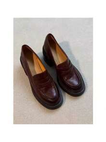 High-Heeled Moccasins With Round Toe And Thick Sole, Versatile Niche High Heels, Elegant Versatile Shoes For Women That Accentuate The Figure And Make It Slimmer.