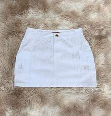 Saia Cargo Feminina com Brilho de Strass Estrela - Branco - Visão 2