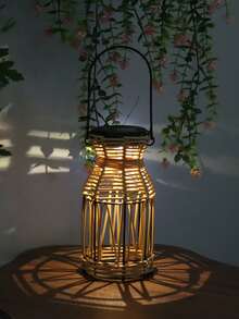 1pc Handmade Outdoor Rattan Lantern With Solar Powered Vintage Bulb, Tabletop Atmosphere Light For Garden Patio Lawn Villa Camping Decor - Multicolor - View 14
