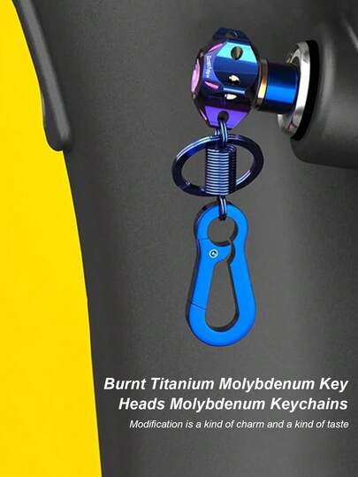 2pcs Titanium Anodized Motorcycle Key Caps - Blue & Black Gradient, Titanium Alloy Key Covers With Carabiner, Universal Fit For Electric Scooters, Niu, Vespa, Custom Motorcycles, Personalized Universal Replacement Key Heads (Titanium Surface Treatment)