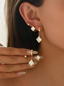 6 件套优雅锆石小环耳环，不锈钢，适合日常佩戴 - 彩色 - 查看 16