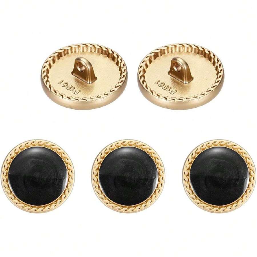 Metal Vintage Gold Button 20 Rounetal Sewing Button Alloy Shank Replacement For Women's Suit Woolen Coat Shirt Dress Sewing Black Pack Of 5,25526601 - 黑色 - 查看 1