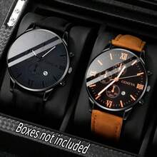 2 piezas Relojes para hombres Reloj de cuarzo para hombres Reloj de pulsera casual Reloj de hombre Juegos de relojes de moda con calendario Regalo de festival Día de San Valentín