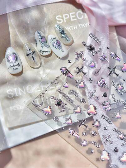 قطعة واحدة من ملصقات أظافر نسائية معدنية بارزة ثلاثية الأبعاد بطراز جوتيك، مثالية للنساء المهتمات بالجمال لإبراز جاذبية أظافرهن. مناسبة للمبتدئين وهواة فن الأظافر لإنشاء تركيبات إبداعية DIY كملصقات زخرفية إضافية لصالونات الأظافر