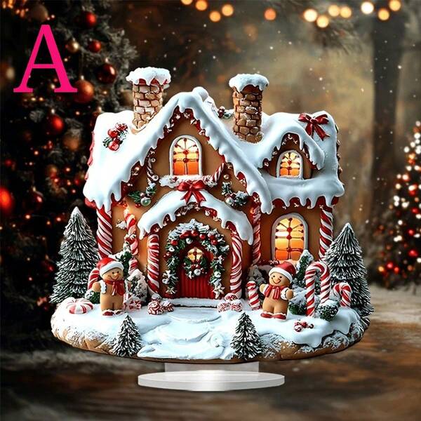 1 pieza Soporte de exhibición de escritorio de acrílico en forma de casa de jengibre, estilo bohemio, decoración navideña, adecuado para el hogar y la oficina, decoración navideña multiusos