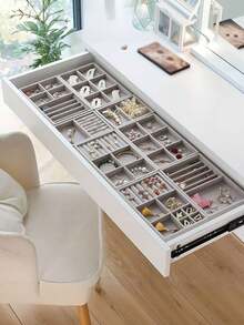 1/9 Pieces Gray Velvet Jewelry Display Tray, Stackable Jewelry Storage Tray, Jewelry Organization Tray, Drawer-Style Jewelry Display Cabinet, Suitable For Earrings, Necklaces, Bracelets, Rings, Multiple Sizes - Multicolor - View 2