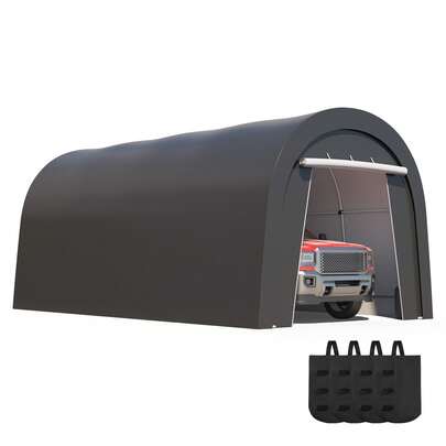 Carpa de garaje resistente con 4 bolsas de tela, toldo para auto a prueba de todo con 2 puertas enrollables, refugio de almacenamiento portátil para barco, camión o herramientas de jardín