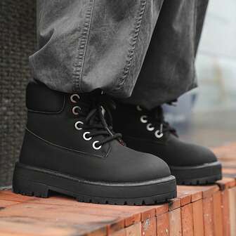 New Men's Shoes, Niche American High Street Style, High Top, Lace Up Waterproof Snow Boots, Fashionable, Thick Sole, Super High, Lightweight And High-End, Bread Shoes, Small Size, Anti Slip And Wear-Resistant